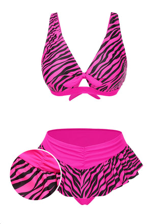 Ensemble bikini imprimé zèbre à bretelles rose années 1950
