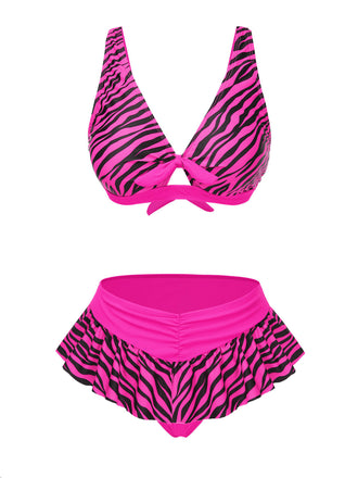 Ensemble bikini imprimé zèbre à bretelles rose années 1950