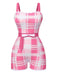 Maillot de bain une pièce carreaux rose à bretelles et nœud années 1950