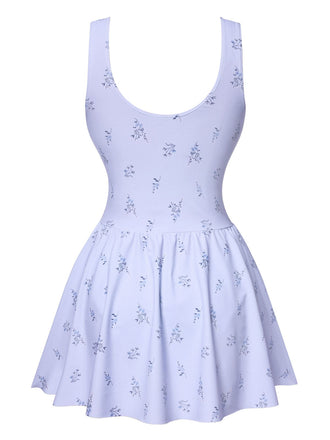 Robe de bain boutonnée à fleurs lavande des années 1940