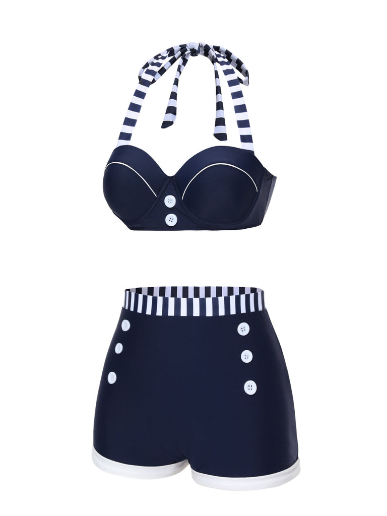Maillot de bain patchwork bleu style marine années 1940