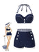 Maillot de bain patchwork bleu style marine années 1940