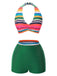 Maillot de bain multicolore à rayures Boho 1970 avec Cache Maillot