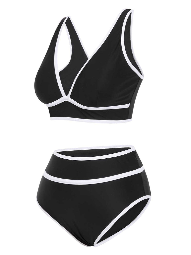 Ensemble bikini taille haute à bordure contrastée des années 1950