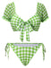 Ensemble bikini vert manches bouffantes carreaux vichy des années 1960