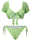Ensemble bikini vert manches bouffantes carreaux vichy des années 1960