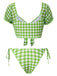 Ensemble bikini vert manches bouffantes carreaux vichy des années 1960