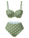 Bikini vert à pois et bordures pétales des années 1940