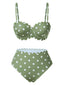Bikini vert à pois et bordures pétales des années 1940