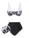 Ensemble bikini noir à motif floral Hepburn des années 1940