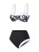 Ensemble bikini noir à motif floral Hepburn des années 1940
