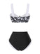 Ensemble bikini noir à motif floral Hepburn des années 1940