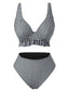 Ensemble bikini noir à carreaux col V profond à volants années 1950
