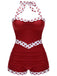 [Grande taille] Maillot de bain dos nu rouge à pois patchwork années 40