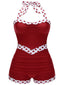 [Grande taille] Maillot de bain dos nu rouge à pois patchwork années 40