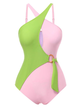 Maillot de bain une pièce à bretelles croisées contrastées des années 1980