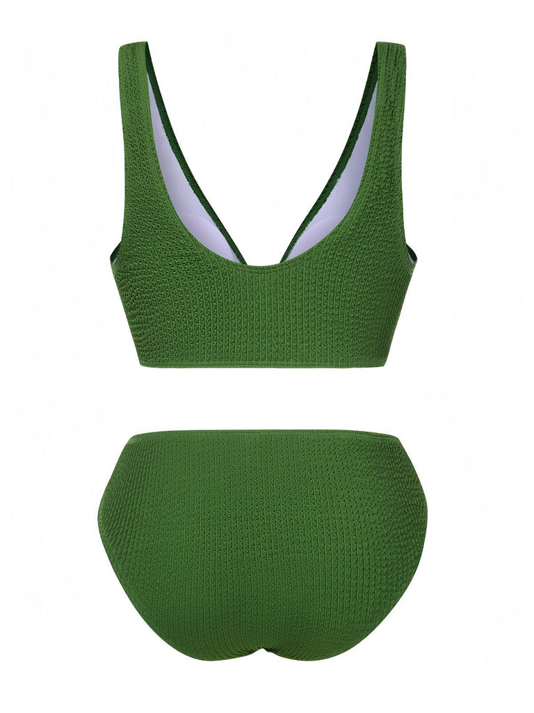 Maillot de bain en tissu texturé à nœud papillon uni des années 1940