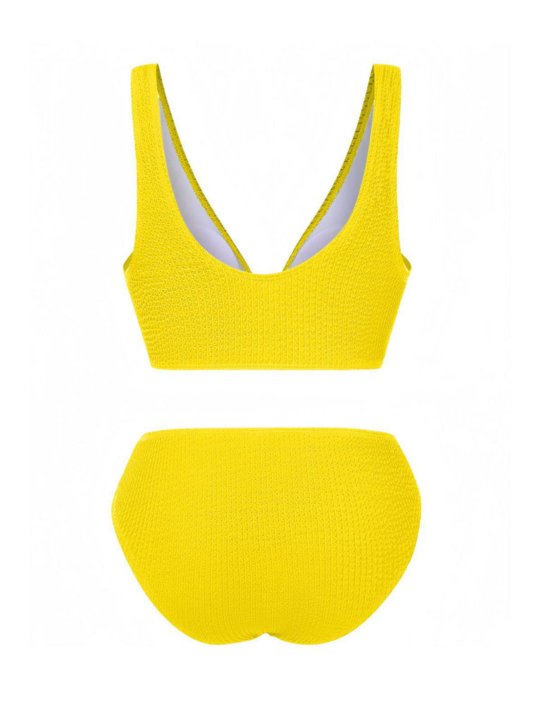 Maillot de bain en tissu texturé à nœud papillon uni des années 1940