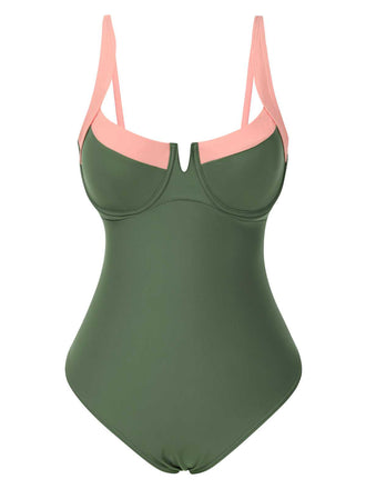 Maillot de bain une pièce à bretelles colorblock des années 1980