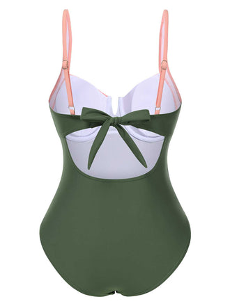 Maillot de bain une pièce à bretelles colorblock des années 1980