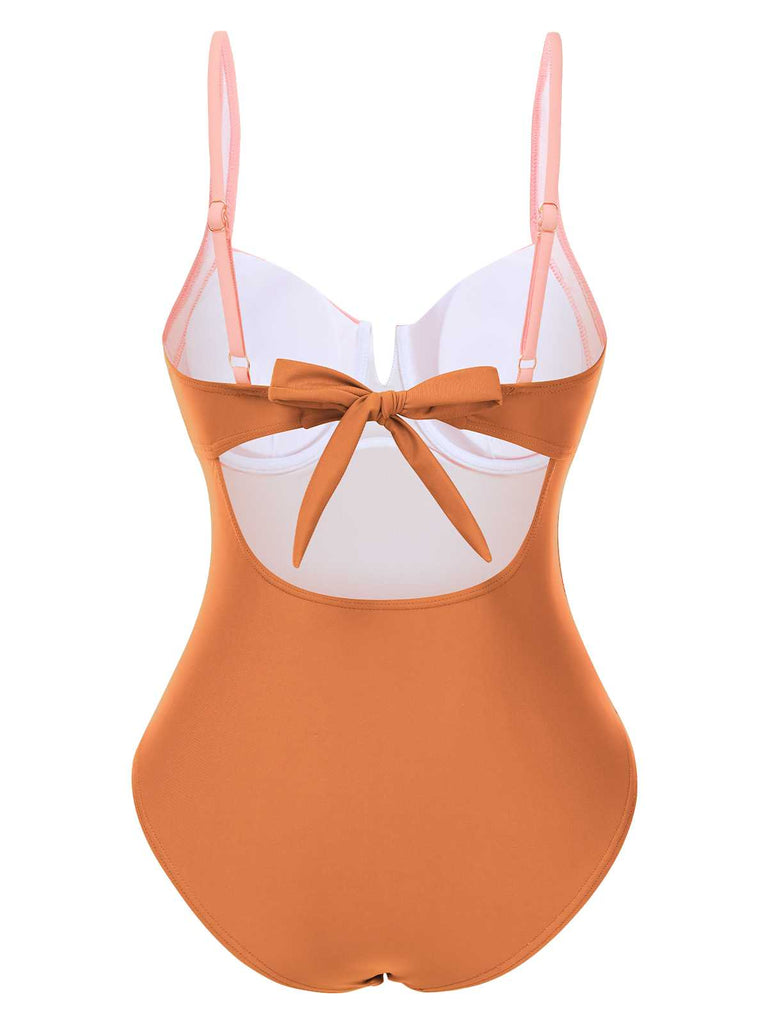Maillot de bain une pièce à bretelles colorblock des années 1980