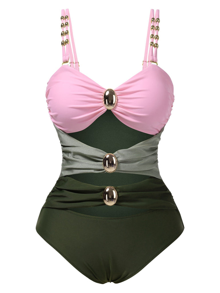 Maillot de bain évidé bouton une pièce années 1950