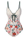 Maillot de bain une pièce fleuri à bretelles en trou de serrure années 1950