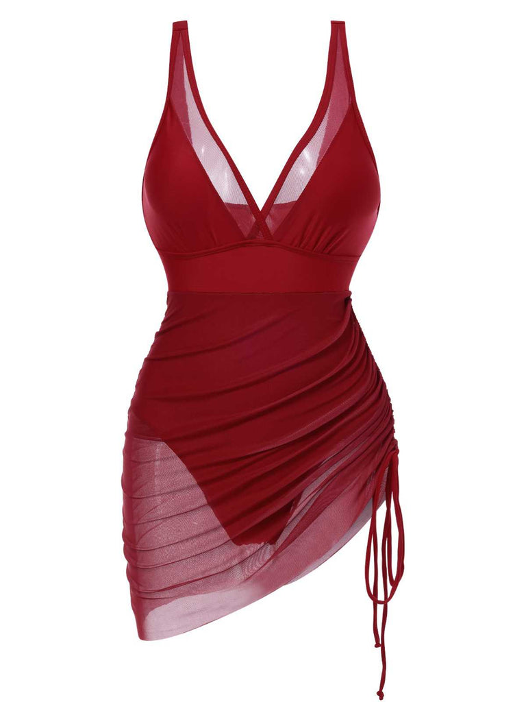 Maillot de bain une pièce transparent rouge années 1950