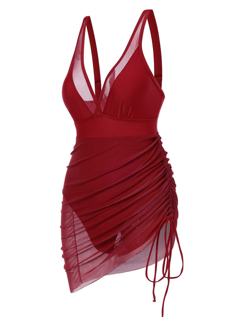 Maillot de bain une pièce transparent rouge années 1950