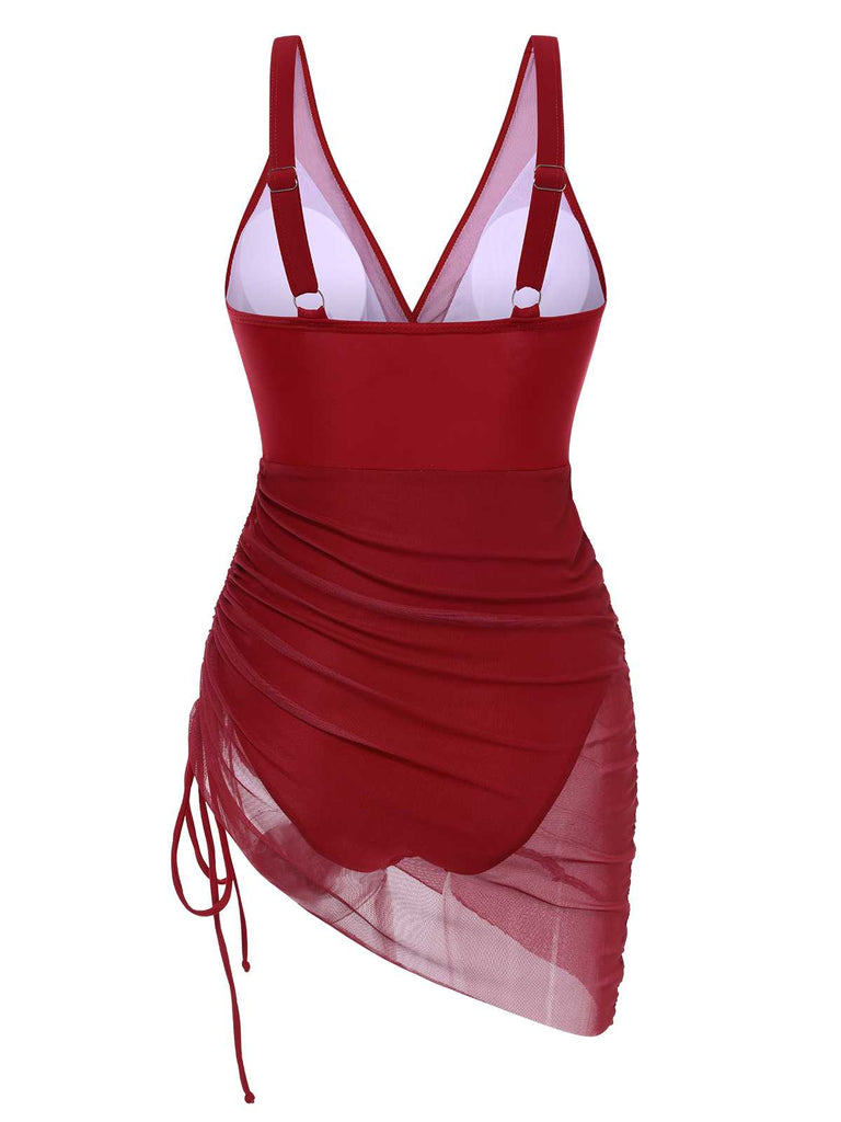 Maillot de bain une pièce transparent rouge années 1950