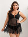 [Grande Taille] Ensemble tankini en dentelle patchwork bohème noire années 1950
