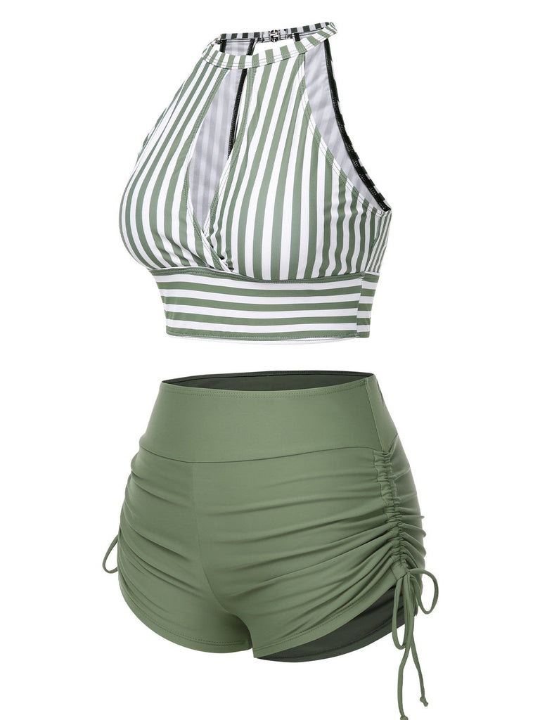 Maillot de bain à rayures creuses col rond des années 1950
