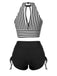 Maillot de bain à rayures creuses col rond des années 1950