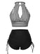 Maillot de bain à rayures creuses col rond des années 1950