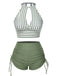 Maillot de bain à rayures creuses col rond des années 1950