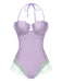 Maillot de bain bandeau sirène coquillage violet des années 1970