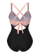 [Grande Taille] Maillot de bain patchwork taille creuse rose et noir des années 1940