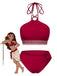 Ensemble bikini dos nu rouge style princesse avec perles des années 1970