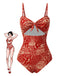 Maillot de bain rouge à bretelles creuses cachemire années 1970