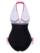 Maillot de Bain Rose Pastèque Licou col V profond années 1960