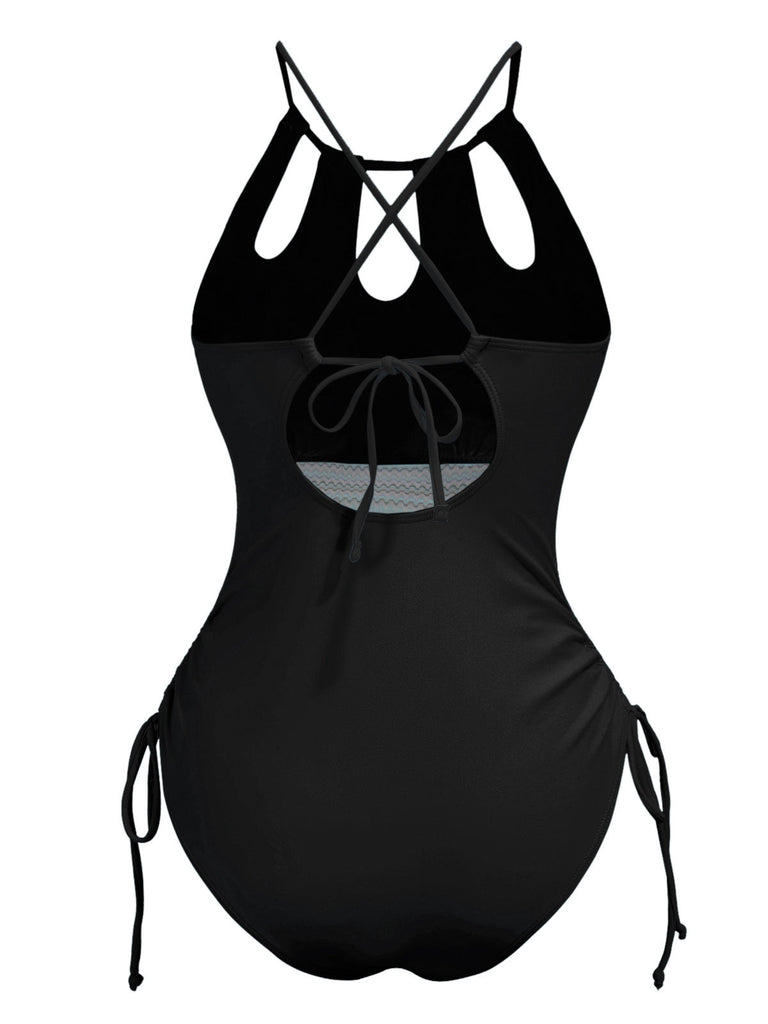 Maillot de bain col trou de serrure et liens croisés des années 1950