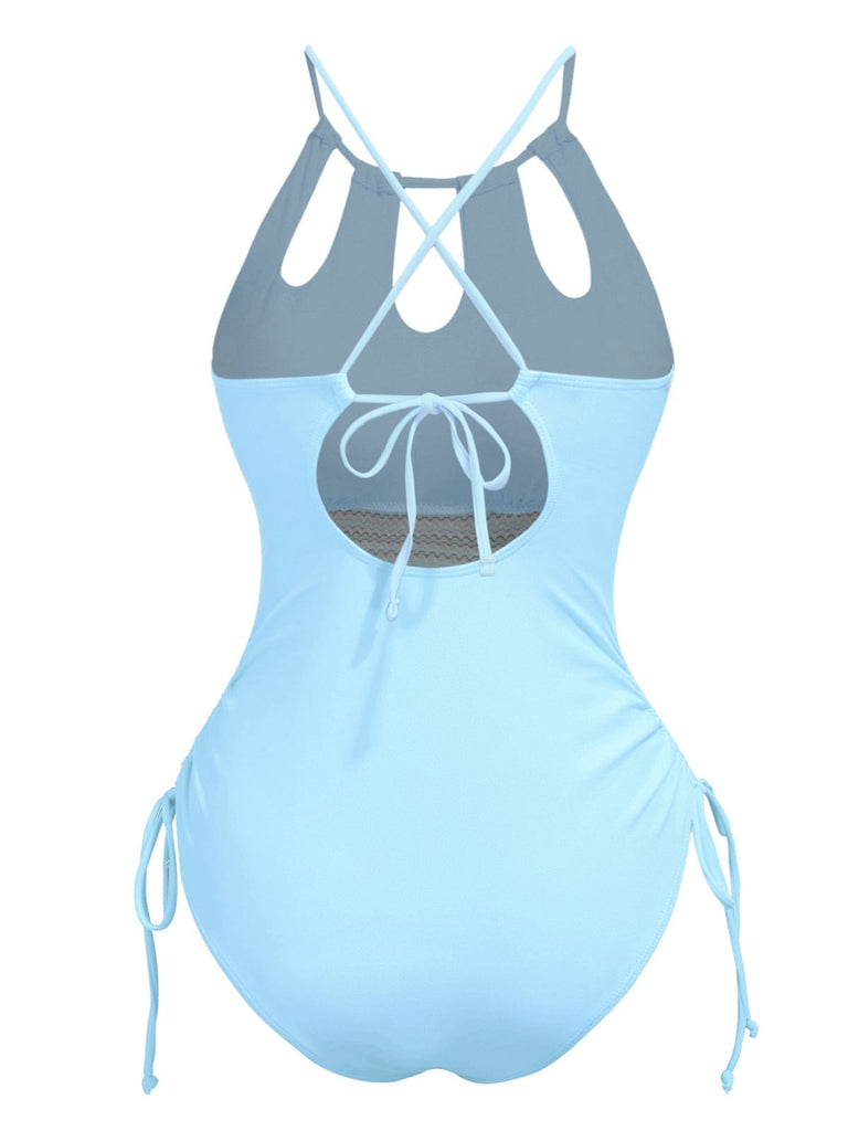 Maillot de bain col trou de serrure et liens croisés des années 1950