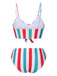 Ensemble bikini à bretelles rayures verticales contrastées nœud années 1940
