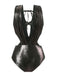Maillot de bain une pièce noir uni brillant à appliques des années 1970