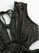Maillot de bain une pièce noir uni brillant à appliques des années 1970