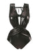 Maillot de bain une pièce noir uni brillant à appliques des années 1970