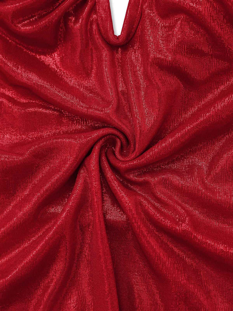 Maillot de bain rouge col V profond fleuriel 3D pailleté années 1960