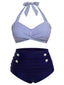[Grande taille] Ensemble bikini dos nu rayé bleu des années 40