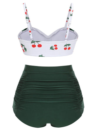 [Grande taille] Ensemble de bikini taille haute à bretelles cerises 1950s