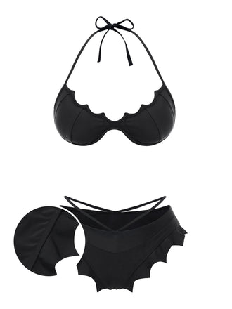 Ensemble bikini noir ailes de chauve-souris gothiques années 1980